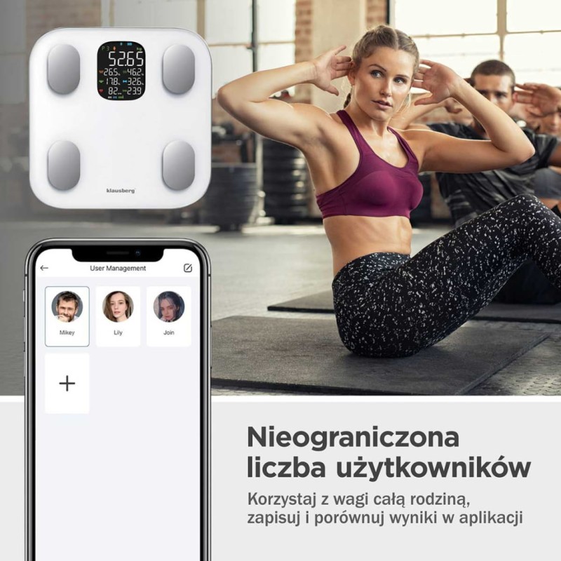 Waga łazienkowa analityczna SMART IOS ANDROID KLAUSBERG biała
