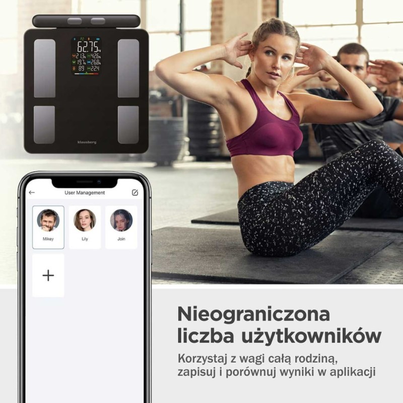 Waga łazienkowa analityczna SMART IOS ANDROID KLAUSBERG czarna