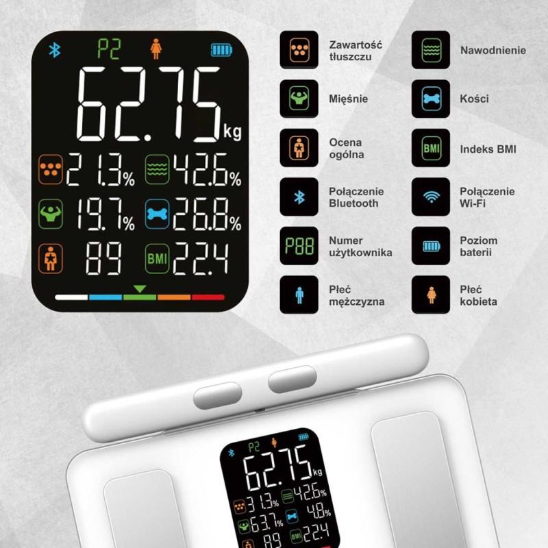 Waga łazienkowa analityczna SMART IOS ANDROID KLAUSBERG biała