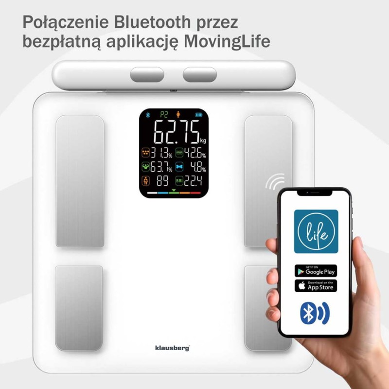 Waga łazienkowa analityczna SMART IOS ANDROID KLAUSBERG biała