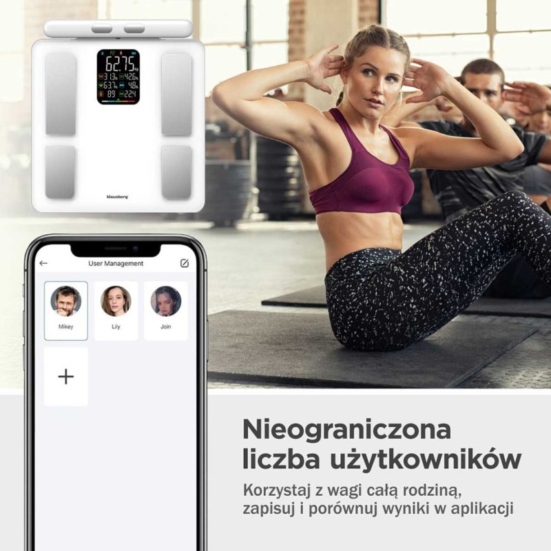 Waga łazienkowa analityczna SMART IOS ANDROID KLAUSBERG biała