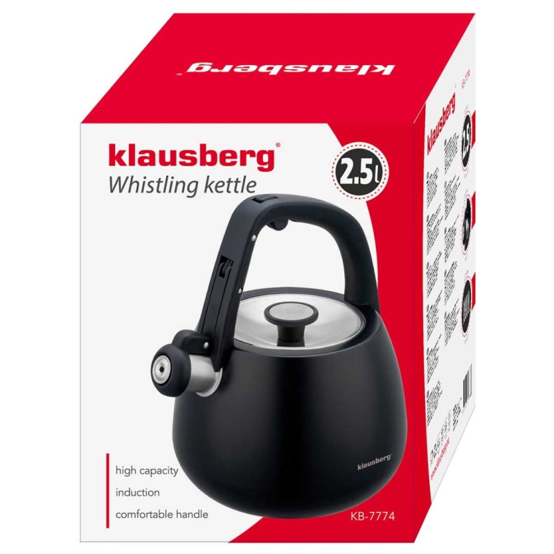 Czajnik stalowy z gwizdkiem 2,5L KLAUSBERG czarny