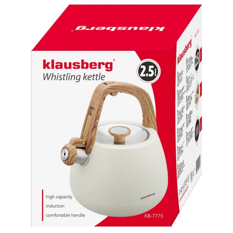 Czajnik stalowy z gwizdkiem 2,5L KLAUSBERG kremowy