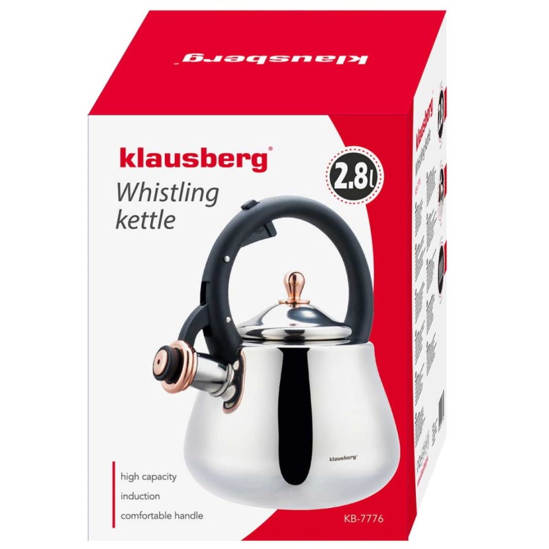 Czajnik stalowy z gwizdkiem 2,8L KLAUSBERG srebrny