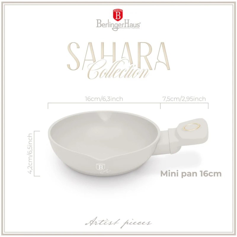 Mini patelnia z powłoką tytanową 16cm BERLINGER HAUS SAHARA kremowa