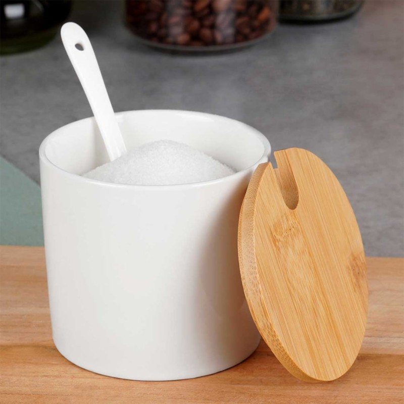 Cukiernica cukierniczka ceramiczna 8,5cm z łyżeczką i drewnianą pokrywką