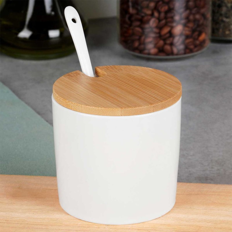 Cukiernica cukierniczka ceramiczna 8,5cm z łyżeczką i drewnianą pokrywką