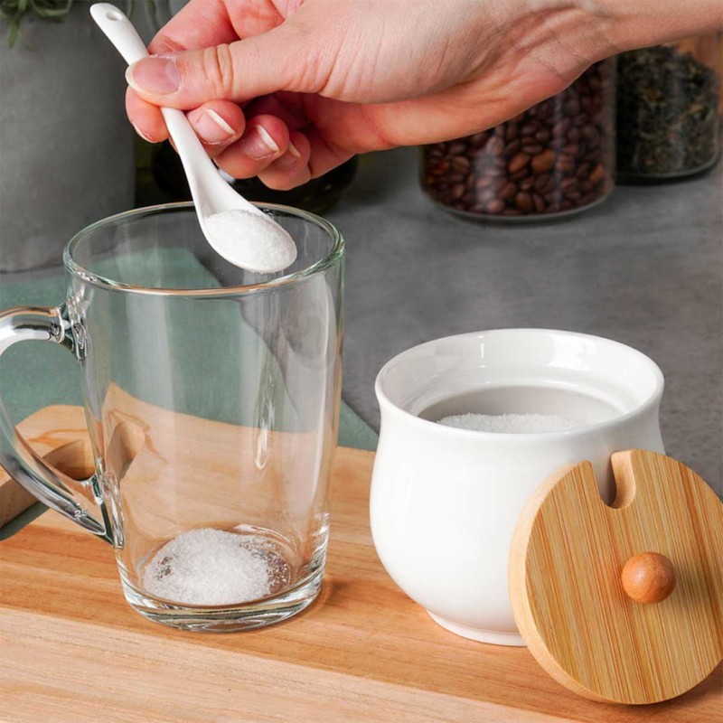 Cukiernica cukierniczka ceramiczna 9cm z łyżeczką i drewnianą pokrywką