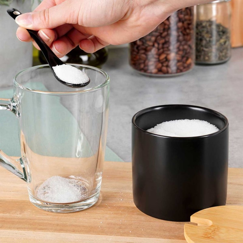 Cukiernica cukierniczka ceramiczna 8,5cm z łyżeczką i drewnianą pokrywką