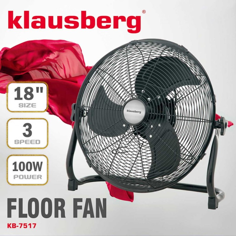 Wentylator podłogowy 45cm wiatrak cyrkulator 100W KLAUSBERG czarny