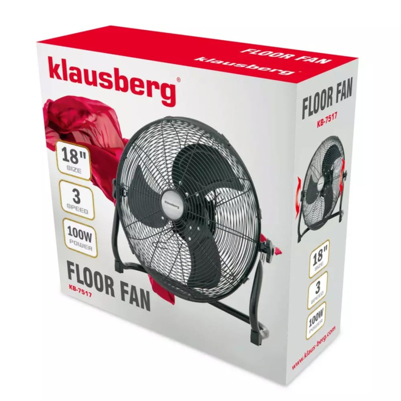 Wentylator podłogowy 45cm wiatrak cyrkulator 100W KLAUSBERG czarny