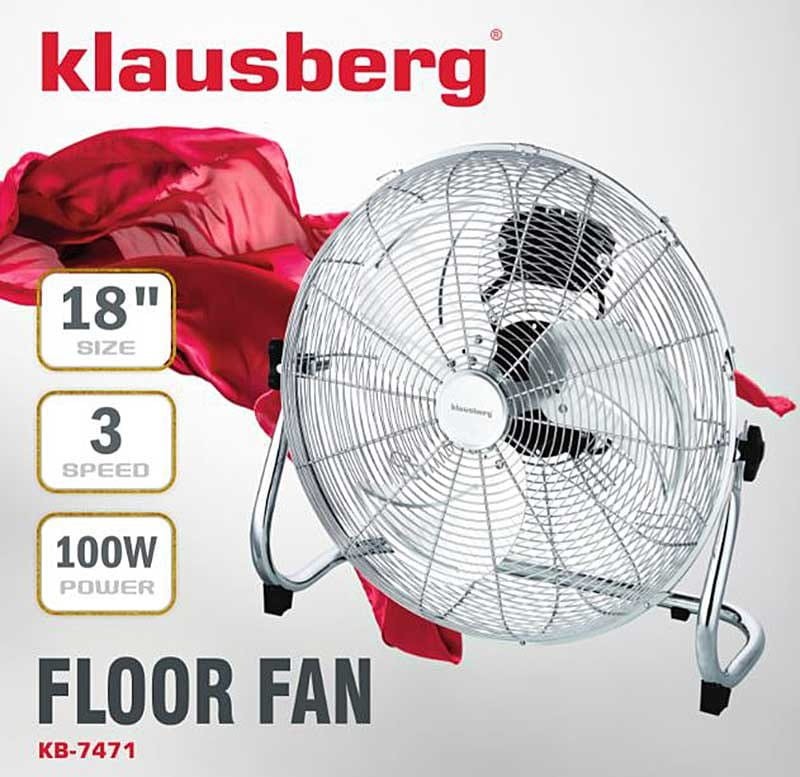Wentylator podłogowy 45cm wiatrak cyrkulator 100W KLAUSBERG srebrny