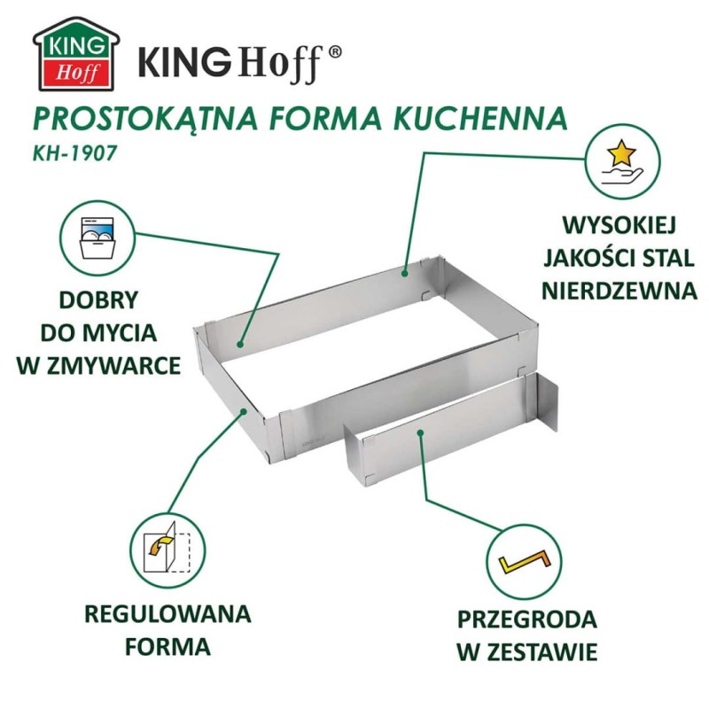 Rant prostokątny do ciast 5cm forma regulowana KINGHOFF dzielony