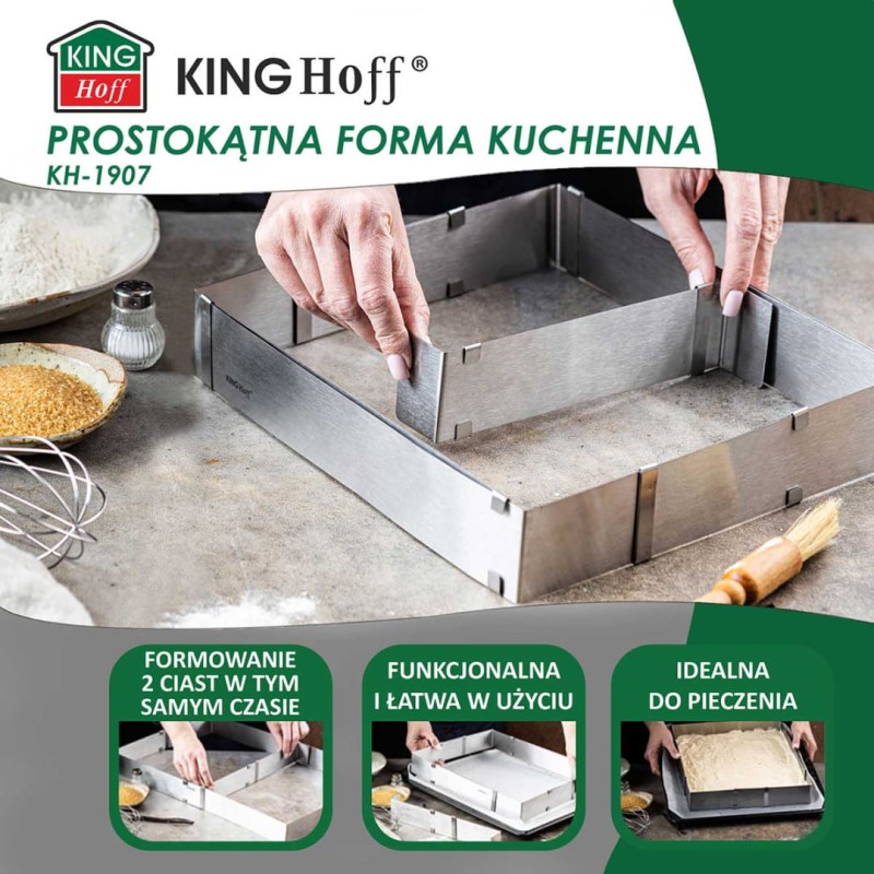 Rant prostokątny do ciast 5cm forma regulowana KINGHOFF dzielony