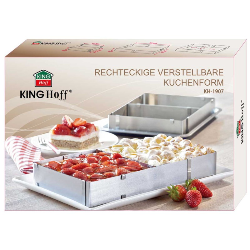 Rant prostokątny do ciast 5cm forma regulowana KINGHOFF dzielony