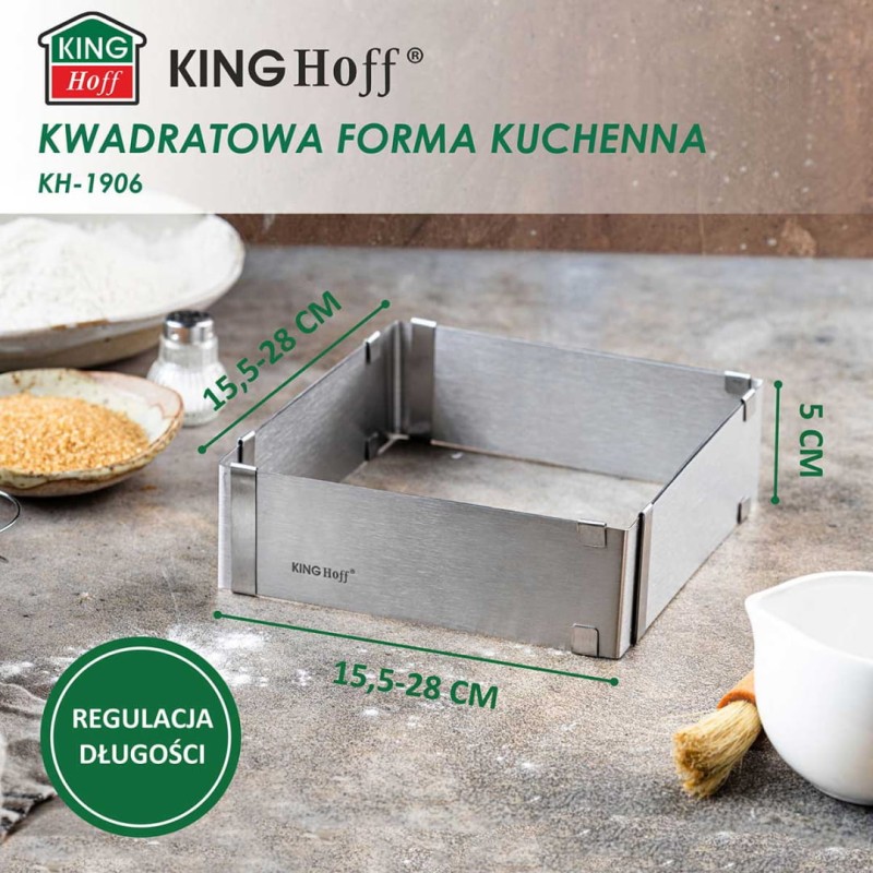 Rant kwadratowy do ciast 5cm forma regulowana 15-28cm KINGHOFF