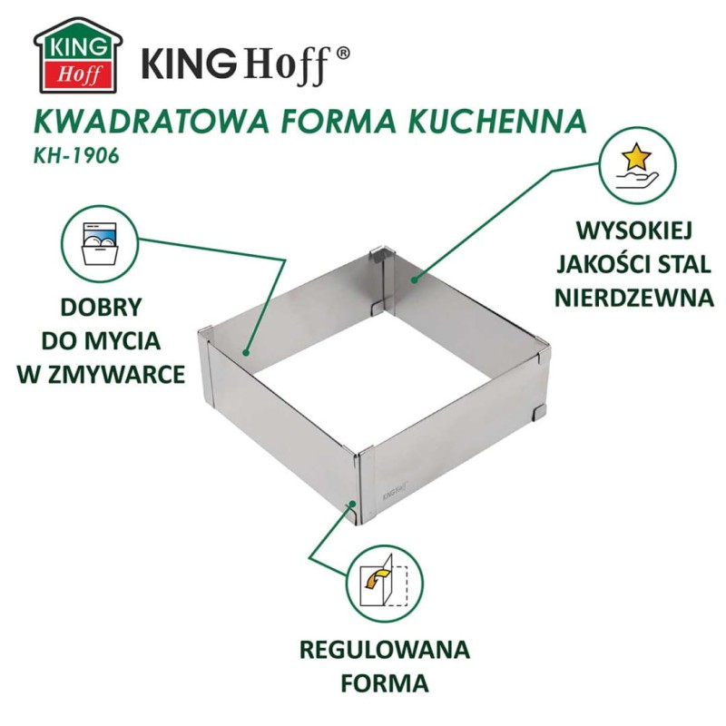Rant kwadratowy do ciast 5cm forma regulowana 15-28cm KINGHOFF