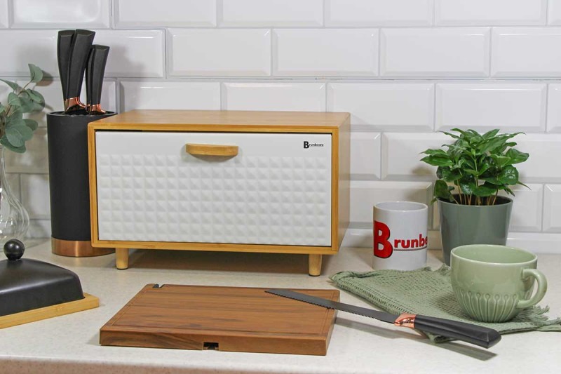 Chlebak pojemnik na pieczywo bambusowy 35,5x20x21,5cm biały