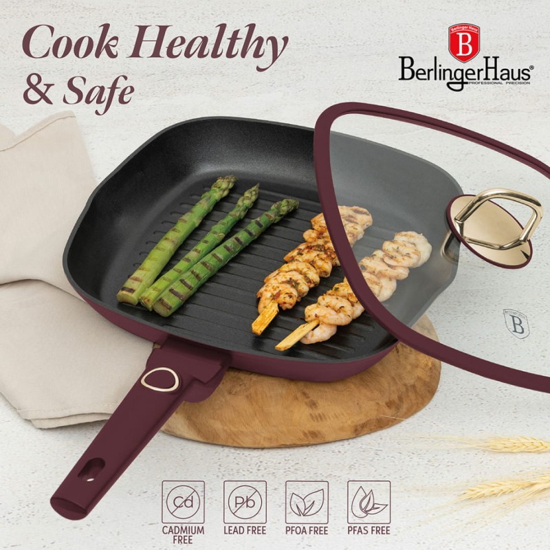 Patelnia grillowa z powłoką tytanową z pokrywą 28cm BERLINGER HAUS LEONARDO