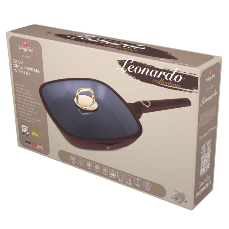 Patelnia grillowa z powłoką tytanową z pokrywą 28cm BERLINGER HAUS LEONARDO