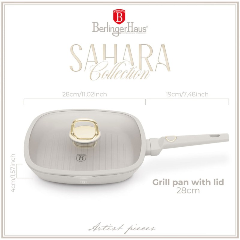 Patelnia grillowa z powłoką tytanową z pokrywą 28cm BERLINGER HAUS SAHARA