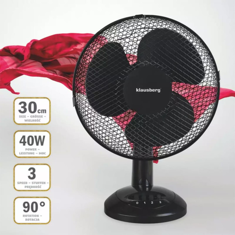 Wiatrak wentylator biurkowy 30cm KLAUSBERG czarny