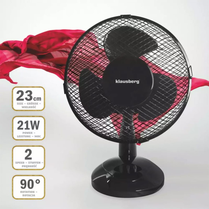 Wiatrak wentylator biurkowy 23cm KLAUSBERG czarny