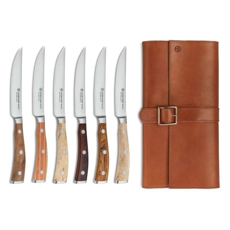 Zestaw 6 noży stekowch 12 cm w torbie skórzanej IKON