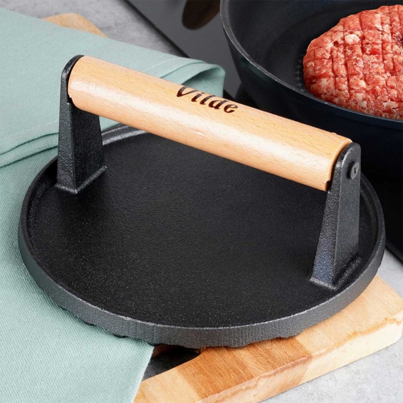 Praska do grillowania burgerów steków mięsa żeliwna 17,65 cm