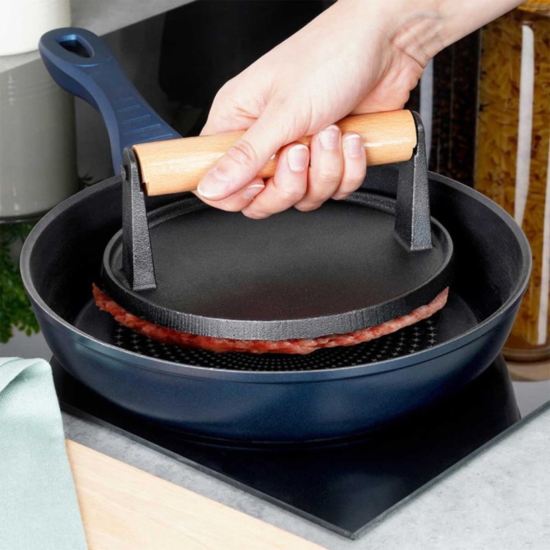 Praska do grillowania burgerów steków mięsa żeliwna 17,65 cm