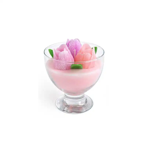 Świeca woskowa w pucharku TULIPANY 11x14cm różowa