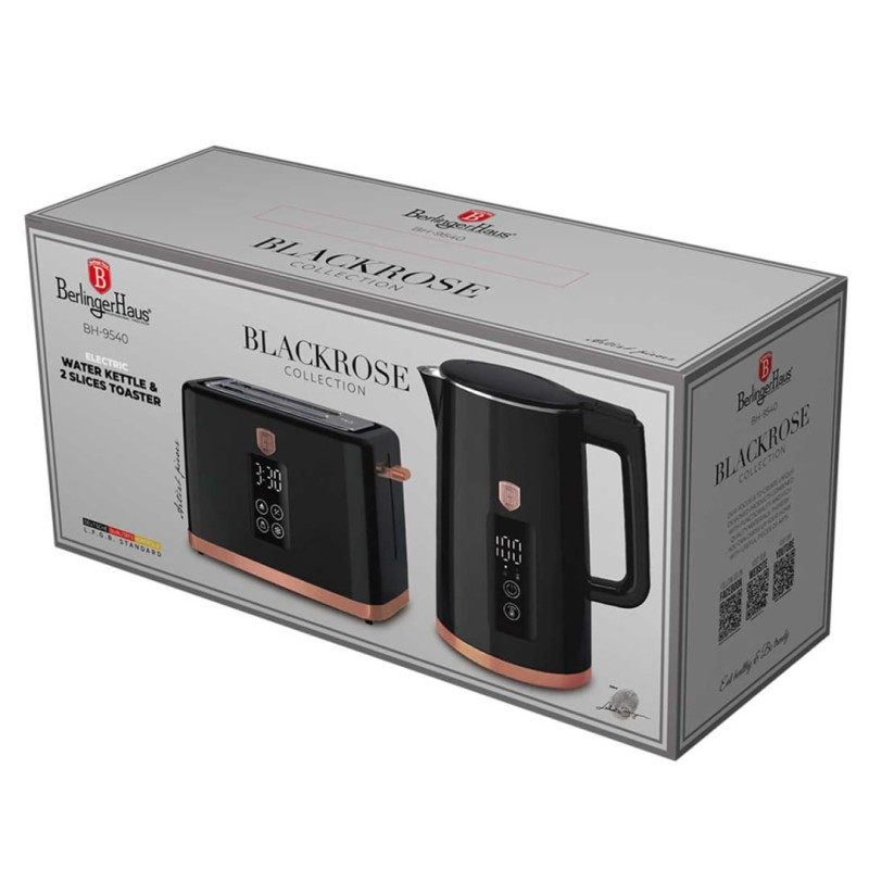 Czajnik elektryczny 1,7L + toster cyfrowy BERLINGER HAUS BLACK ROSE