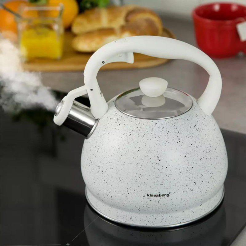 Czajnik z gwizdkiem  2L KLAUSBERG biały marmurek