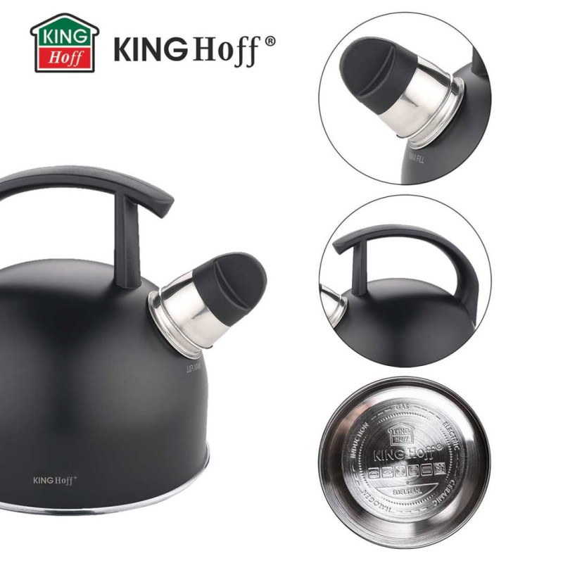 Czajnik z gwizdkiem 1,5L KINGHOFF czarny mat