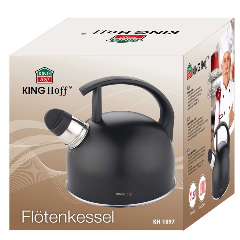 Czajnik z gwizdkiem 1,5L KINGHOFF czarny mat