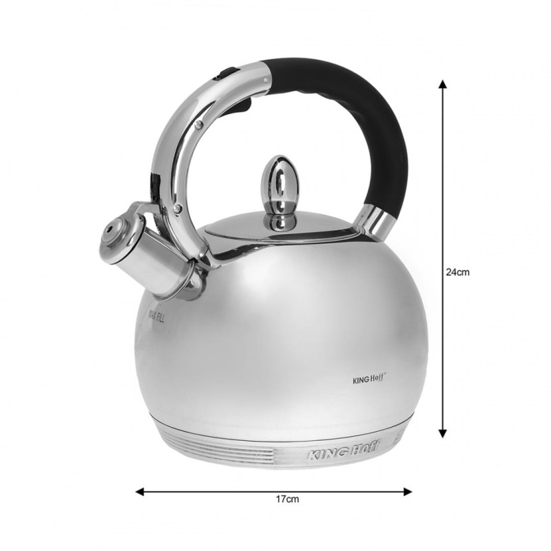 Czajnik z gwizdkiem 3L KINGHOFF srebrny połysk