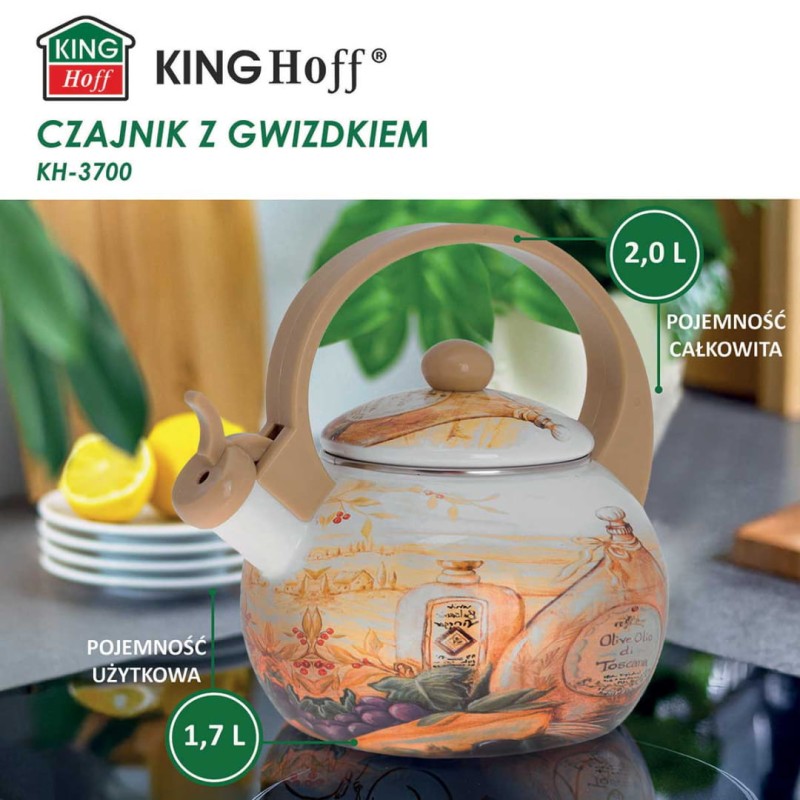 Czajnik emaliowany 2L z gwizdkiem KINGHOFF Toskania