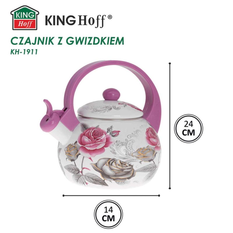 Czajnik emaliowany 2L z gwizdkiem KINGHOFF kwiaty