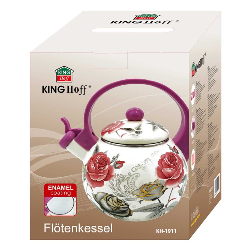 Czajnik emaliowany 2L z gwizdkiem KINGHOFF kwiaty