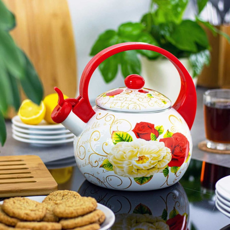Czajnik emaliowany 2L z gwizdkiem KINGHOFF Róże
