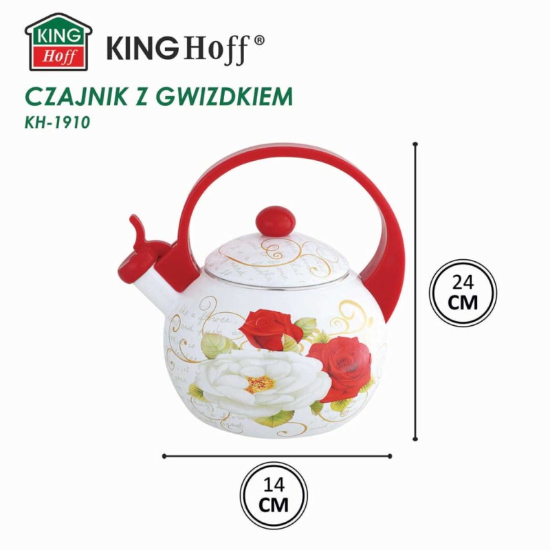 Czajnik emaliowany 2L z gwizdkiem KINGHOFF Róże