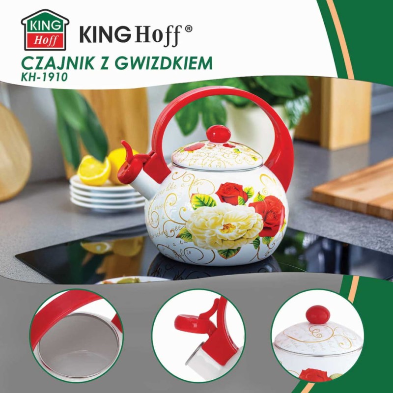 Czajnik emaliowany 2L z gwizdkiem KINGHOFF Róże