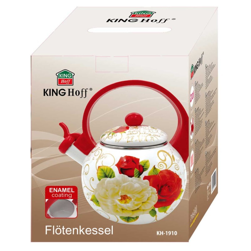 Czajnik emaliowany 2L z gwizdkiem KINGHOFF Róże