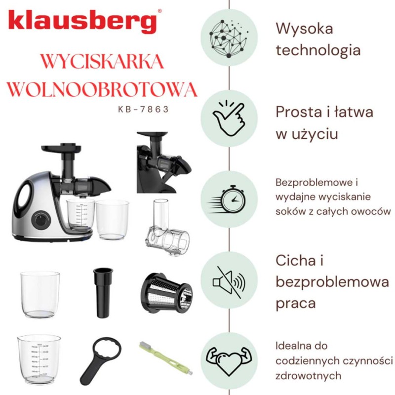 Sokowirówka wyciskarka wolnoobrotowa KLAUSBERG srebrna