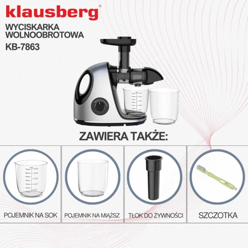 Sokowirówka wyciskarka wolnoobrotowa KLAUSBERG srebrna