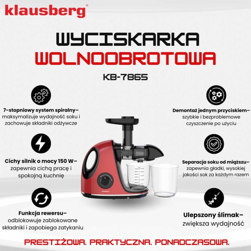 Sokowirówka wyciskarka wolnoobrotowa KLAUSBERG czerwona