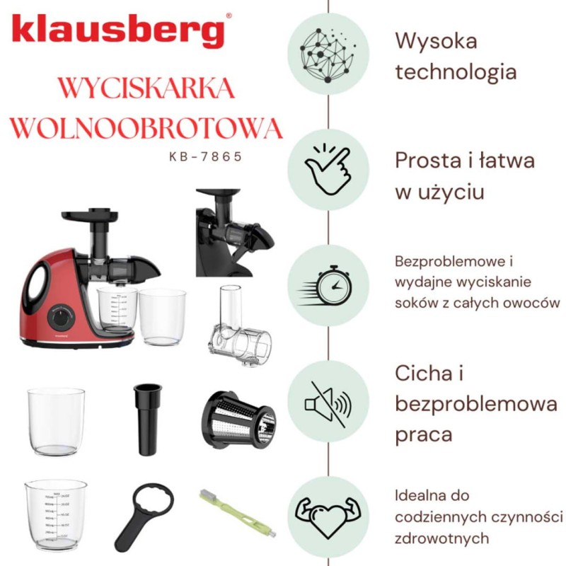Sokowirówka wyciskarka wolnoobrotowa KLAUSBERG czerwona