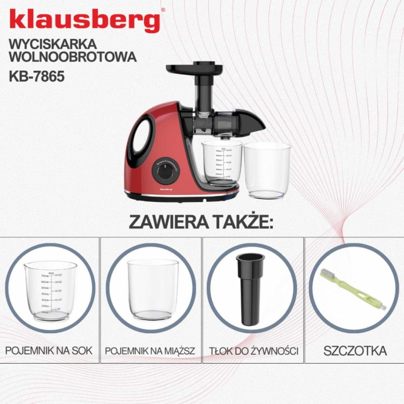 Sokowirówka wyciskarka wolnoobrotowa KLAUSBERG czerwona
