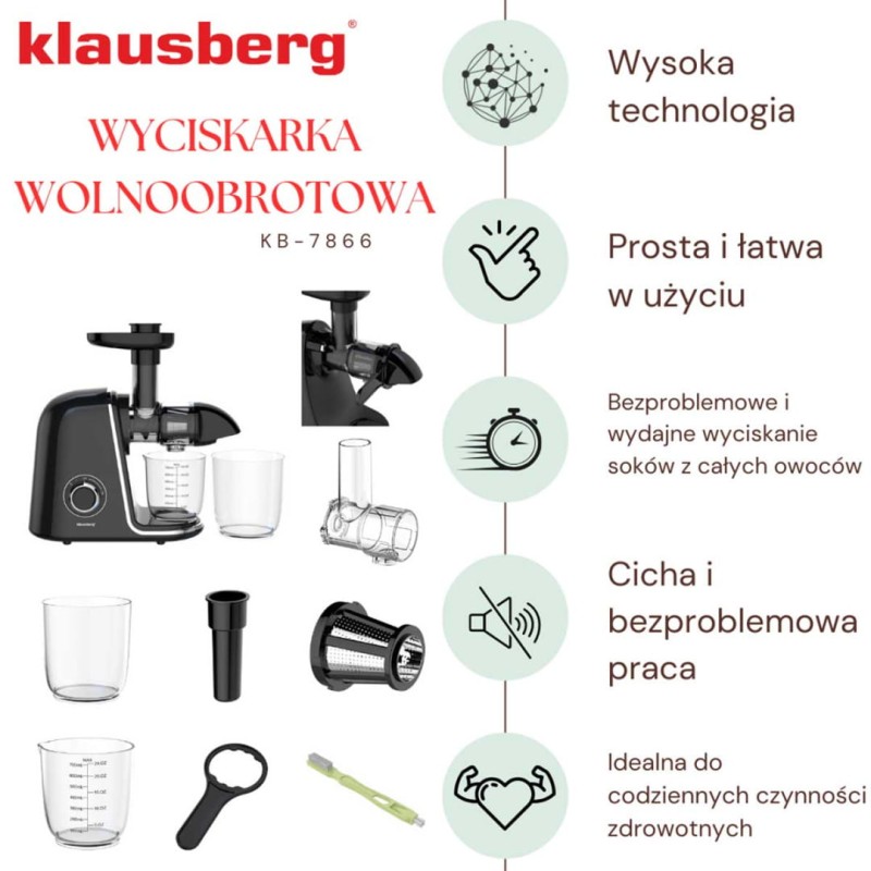 Sokowirówka wyciskarka wolnoobrotowa czarna KLAUSBERG