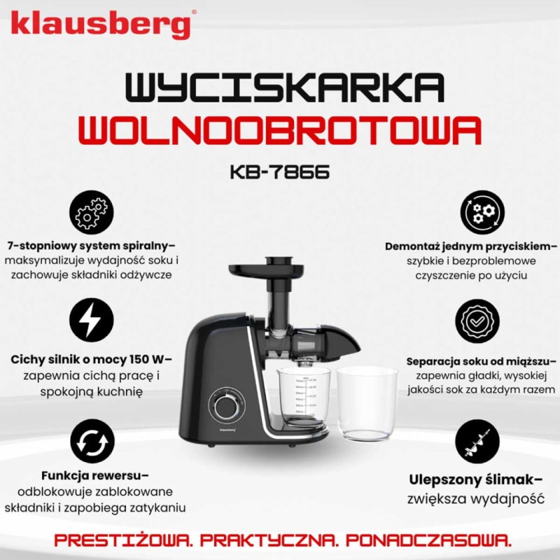 Sokowirówka wyciskarka wolnoobrotowa czarna KLAUSBERG